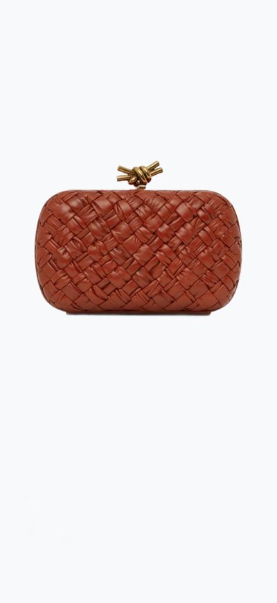 Bottega Veneta Knot Minaudiere Clutch Tan