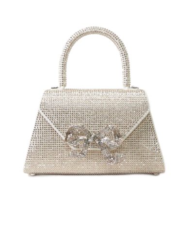 Self-portrait The Bow Bag Mini Embellished Top Handle Champagne Bag