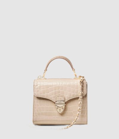 Aspinal Mayfair Soft Taupe Patent Croc