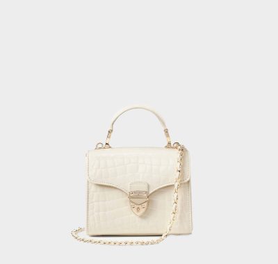 Aspinal Mini Mayfair Bag Ivory Patent Croc