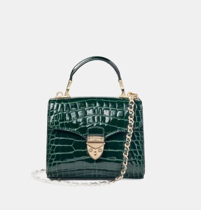 Aspinal Mini Mayfair Bag Evergreen Patent Croc