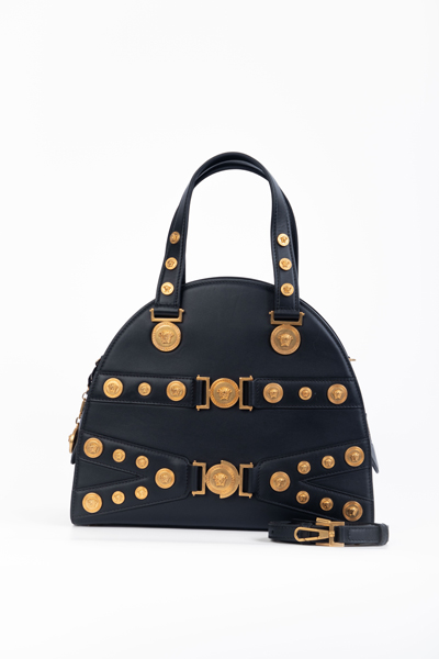 VERSACE 2018 Tribute 1992 gold Medusa stud bondage bowling shoulder bag