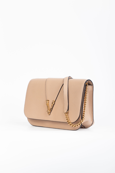Versace Virtus Pebbled Leather Crossbody Beige