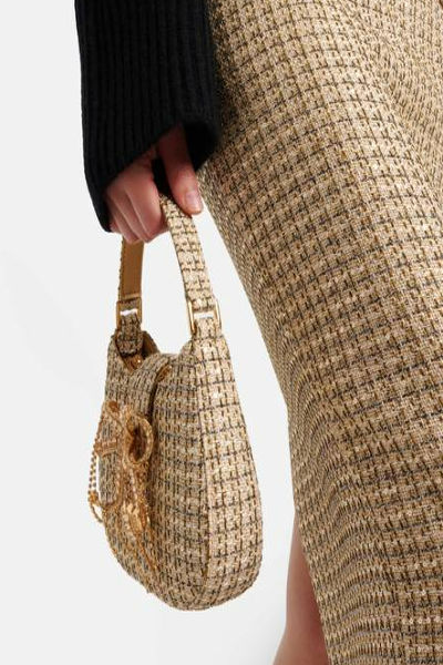SELF-PORTRAIT Embellished metallic bouclé tote bag