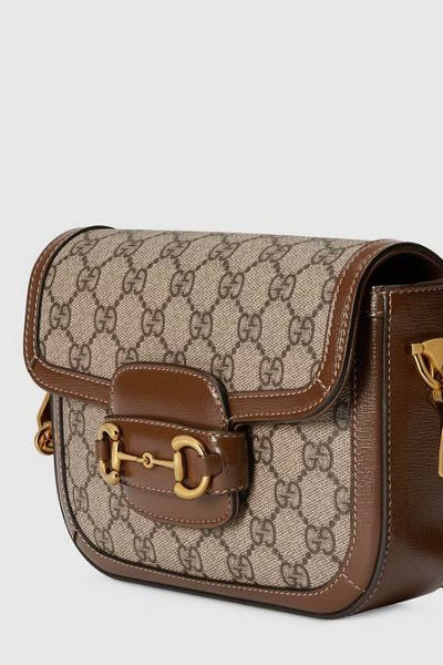 Gucci Horsebit 1955 Mini Bag in GG Supreme Canvas with Brown Leather