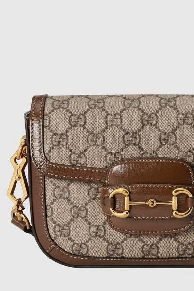 Gucci Horsebit 1955 Mini Bag in GG Supreme Canvas with Brown Leather