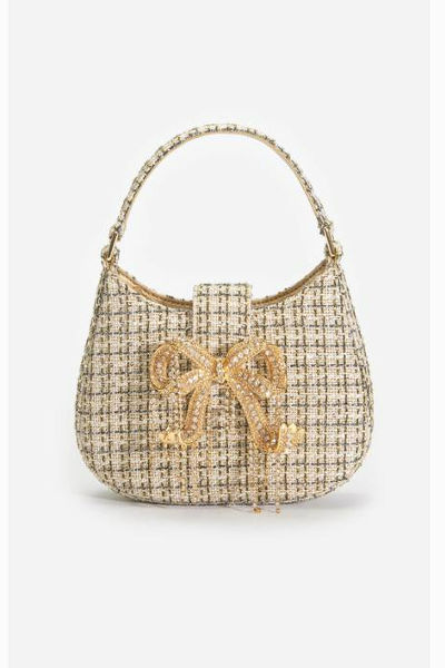 SELF-PORTRAIT Embellished metallic bouclé tote bag