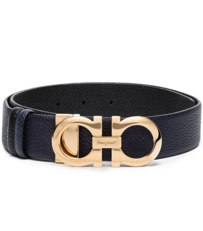 Ferragamo Belt Black Gancini Reversible Buckle Belt