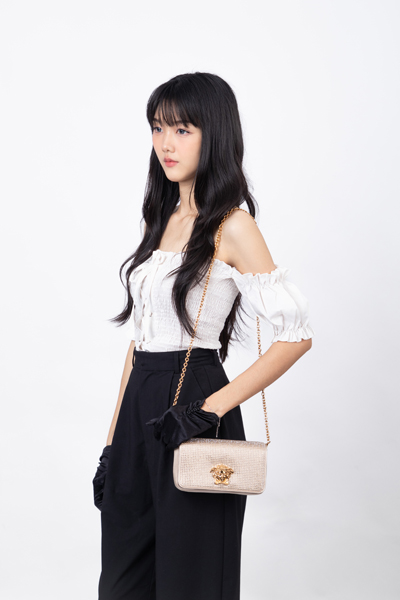 VERSACE Rose Gold WOC Crystal Silk handbag