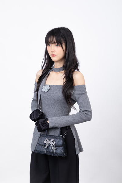 SELF-PORTRAIT ''The Bow'' Black Crystal Embellished Aqua Rhinestone Envelope Mini Bag