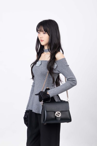GUCCI INTERLOCKING TOP HANDLE BLACK