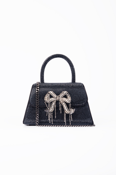 SELF-PORTRAIT ''The Bow'' Black Crystal Embellished Aqua Rhinestone Envelope Mini Bag