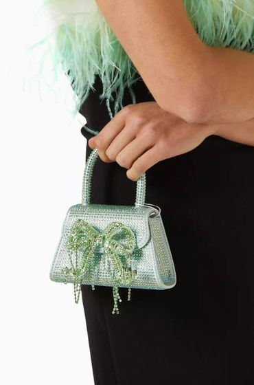 SELF-PORTRAIT Micro Bow Bag in Rhinestone-studded Satin