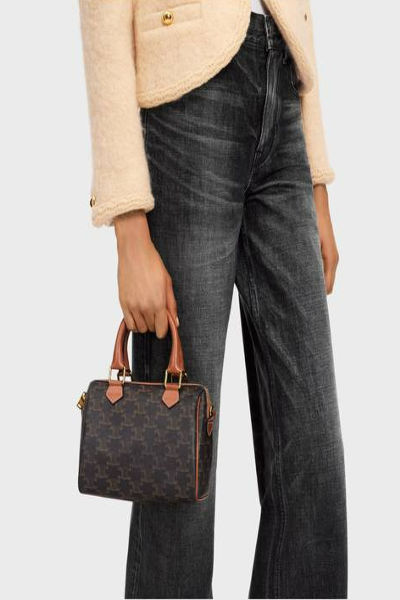 CELINE SMALL BOSTON IN TRIOMPHE CANVAS AND CALFSKIN