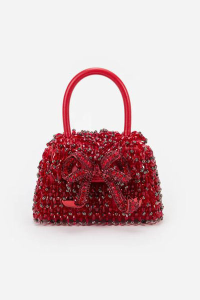Self Portrait Micro Crystal Bow Top-handle Bag in Leather