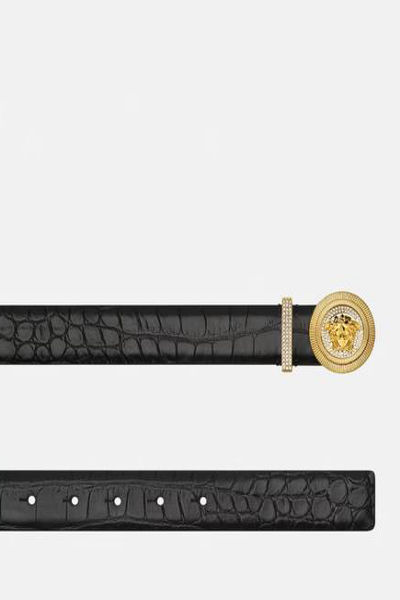 VERSACE MEDUSA BIGGIE CROC-EFFECT BELT