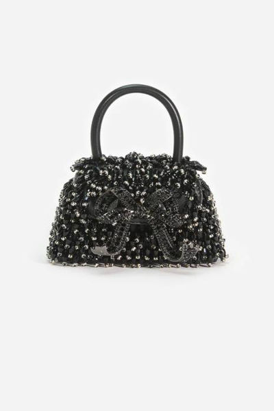 Self Portrait Black Embellished Micro Bow Bag