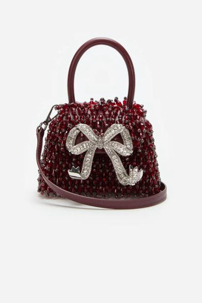 SELFPORTRAIT MICRO  BURGUNDY EMBELLISHED BOW BAG