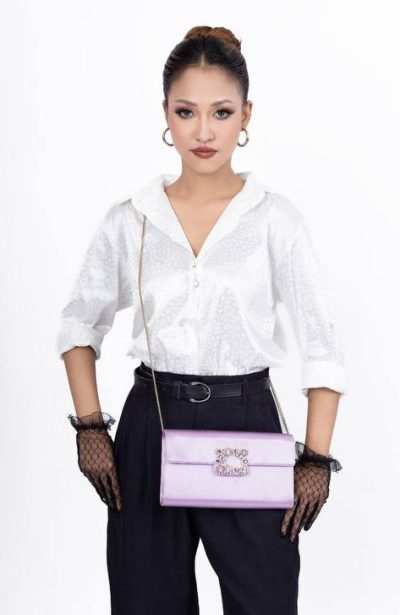Roger Vivier Flower Strass satin clutch