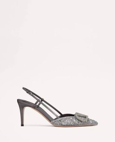 VALENTINO EMBROIDERED VLOGO SIGNATURE SLINGBACK PUMP WITH CRYSTALS 80 MM