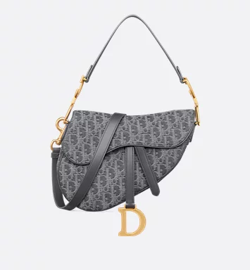 Dior Saddle Bag with Strap Gray Denim Dior Oblique Jacquard