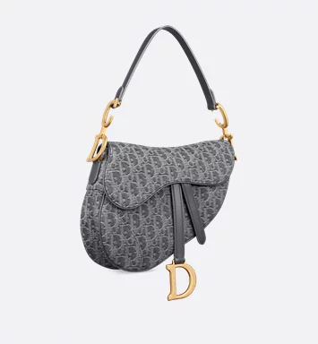Dior Saddle Bag with Strap Gray Denim Dior Oblique Jacquard