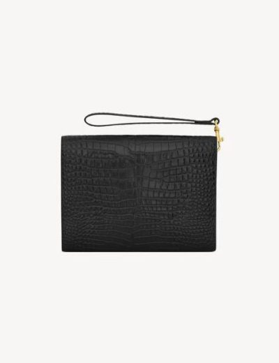 YSL CASSANDRE FLAP POUCH IN CROCODILE-EMBOSSED SHINY LEATHER