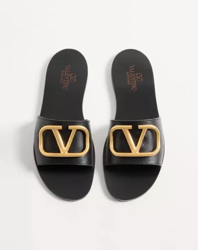 Valentino Vlogo Signature Slide Sandal In Grainy Cowhide With Accessory