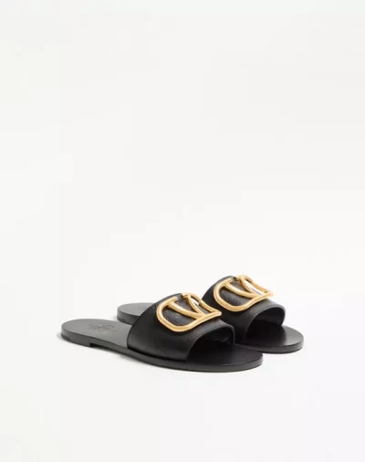 Valentino Vlogo Signature Slide Sandal In Grainy Cowhide With Accessory
