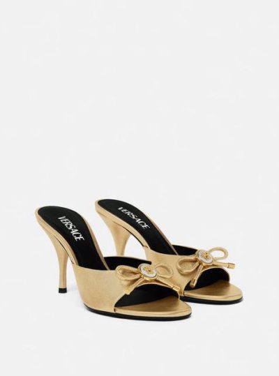 VERSACE OPERA BOW METALLIC MULES 85MM