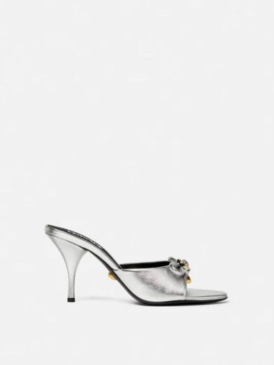 VERSACE OPERA BOW METALLIC MULES 85MM