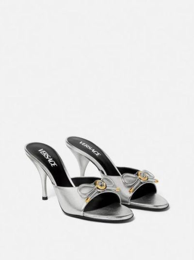 VERSACE OPERA BOW METALLIC MULES 85MM