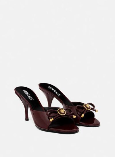 VERSACE OPERA BOW PATENT MULES 85 MM