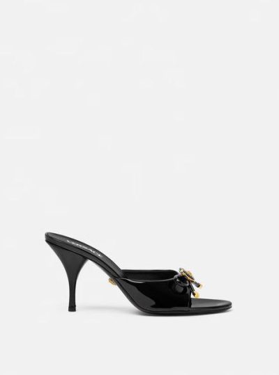 VERSACE OPERA BOW PATENT MULES 85 MM