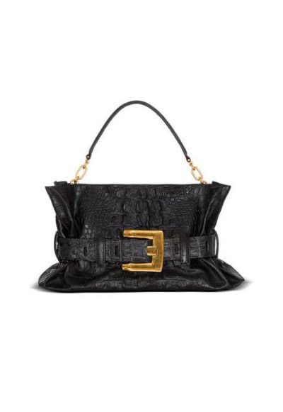 BALMAIN Medium Anthem bag in embossed crocodile-print calfskin