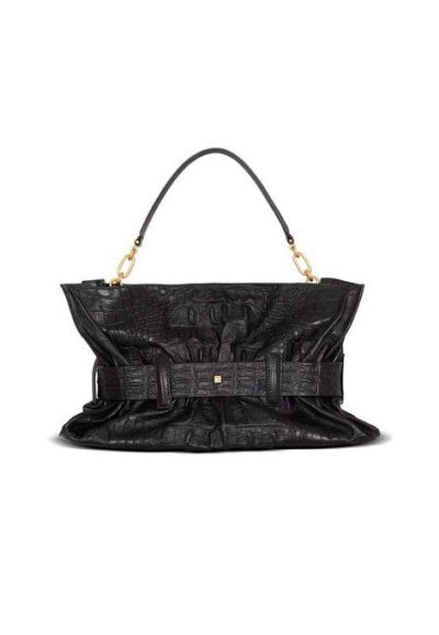 BALMAIN Medium Anthem bag in embossed crocodile-print calfskin