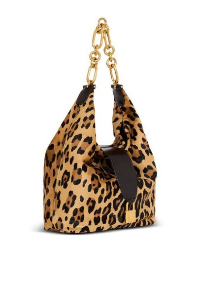 BALMAIN Sync Hobo leopard print leather bag