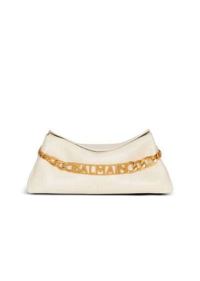 BALMAIN 1945 Soft clutch in crinkled calfskin leather