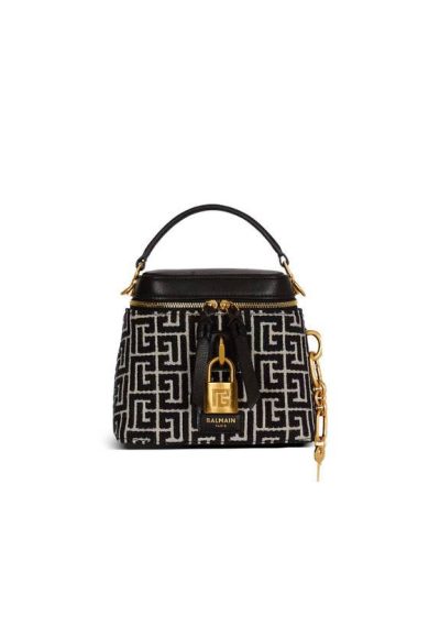 BALMAIN Pulse Vanity bag in monogrammed jacquard canvas and leather
