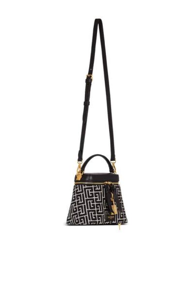 BALMAIN Pulse Vanity bag in monogrammed jacquard canvas and leather