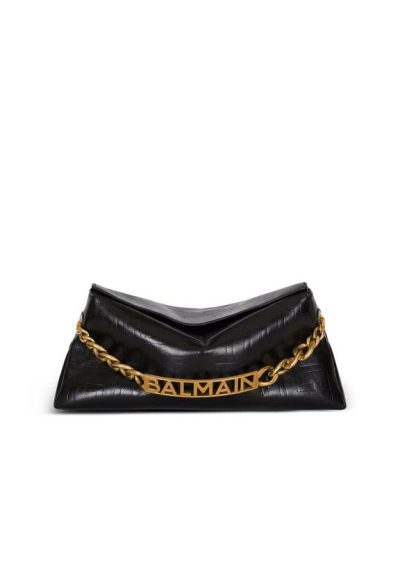 BALMAIN 1945 Soft clutch in crinkled calfskin leather