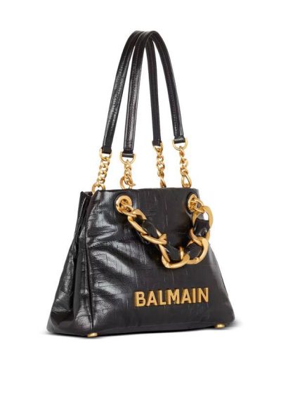 BALMAIN Small 1945 Soft tote bag in crackled calfskin