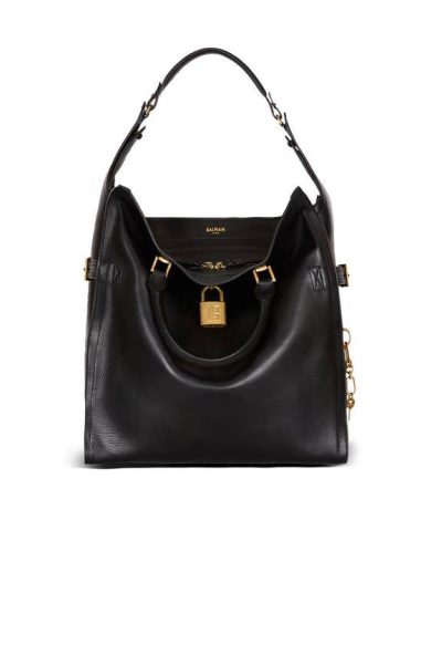 BALMAIN Pulse Large waxed calfskin leather tote bag