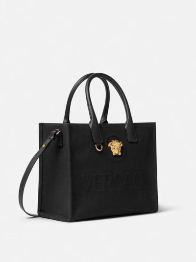 VERSACE LA MEDUSA CANVAS SMALL TOTE BAG