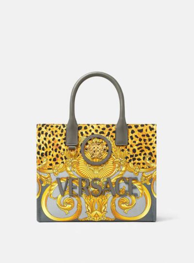 VERSACE CHEETAH FOULARD LA MEDUSA SMALL TOTE BAG