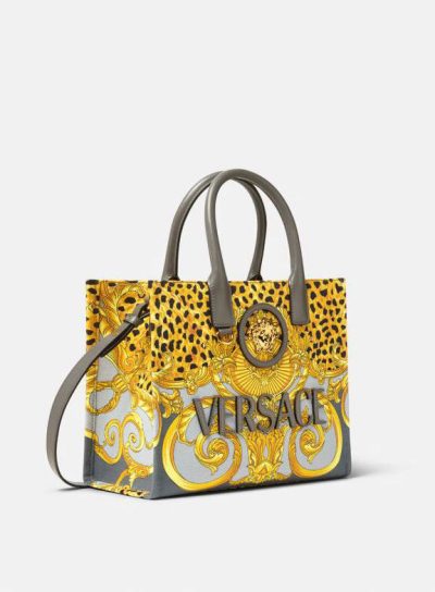 VERSACE CHEETAH FOULARD LA MEDUSA SMALL TOTE BAG