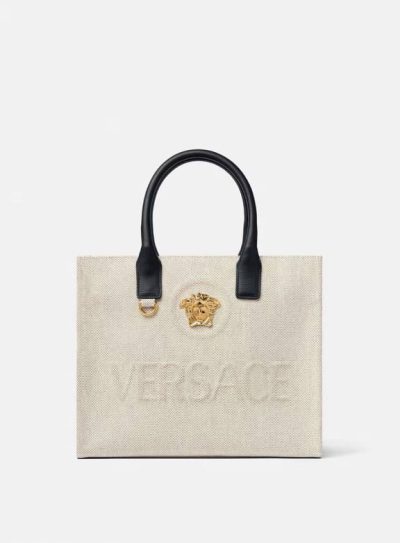 VERSACE LA MEDUSA CANVAS SMALL TOTE BAG