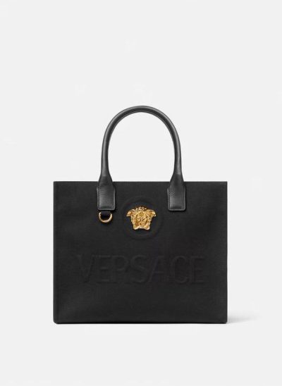 VERSACE LA MEDUSA CANVAS SMALL TOTE BAG