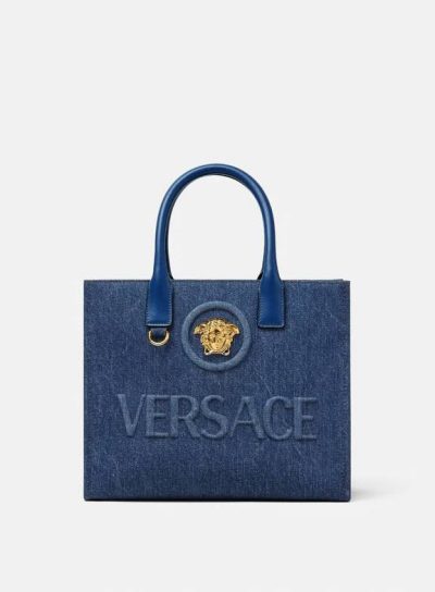 VERSACE LA MEDUSA DENIM SMALL TOTE BAG
