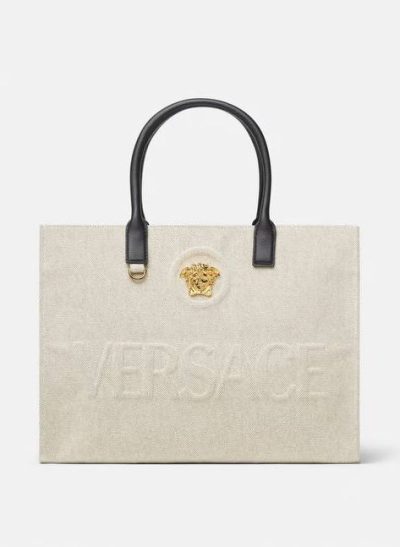 VERSACE LA MEDUSA CANVAS LARGE TOTE BAG